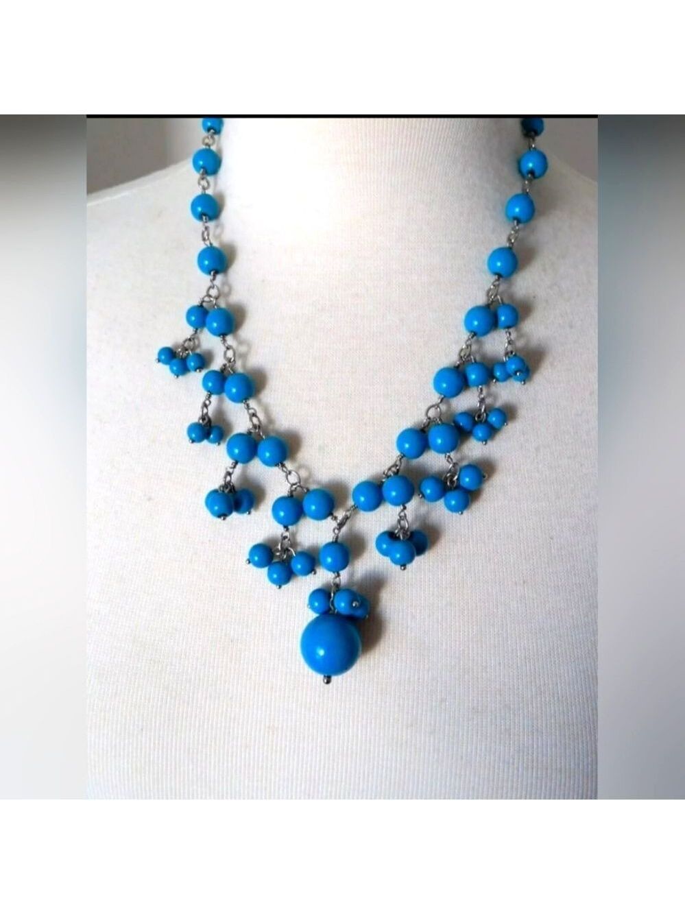 TALBOTS BLUE BEADED NECKLACE 18-21" NWOT